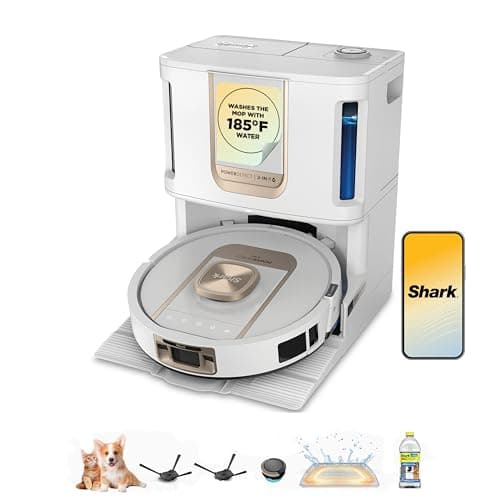 Shark Robot Vacuum & Mop Combo, PowerDetect ThermaCharged NeverTouch Pro, Self-Emptying, Self-Refill with Heated Mop Cleaning, 60-Day Capacity, 30-Day Tank, 6 PowerDetect Technologies, White, AV2900XE