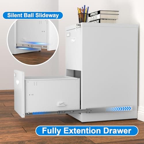 2 Drawer Vertical White Metal File Cabinet with Lock for Home Office - Modern Locking Steel File Storage Cabinet for A4/Legal/Letter Size - Assembly Required 6