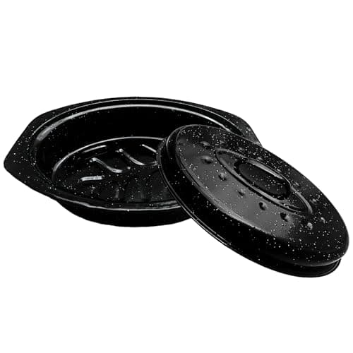 Roasting Pan With Lid Turkey Roaster Pan，13inch Granite Enamel Roasting Pans For Ovens，Suitable For Dining With Two People，High Temperature Resistance