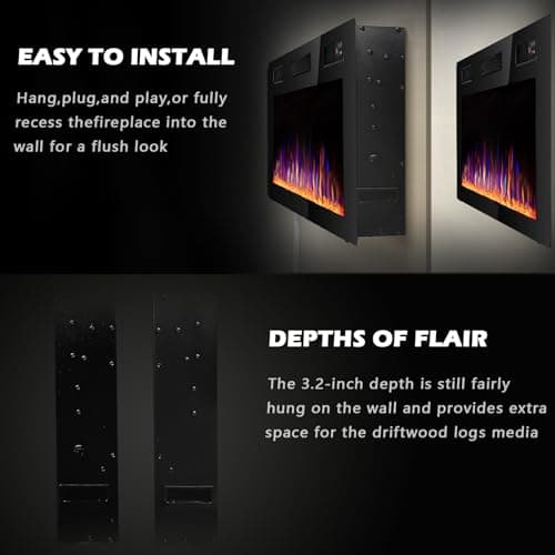 BOSSIN 72 inch Ultra-Thin Silence Linear Electric Fireplace, Recessed Wall Mounted Fireplace, Fit for 2 x 4 and 2 x 6 Stud, 12 Adjustable Flame Color & Speed,Touch Screen Remote Control with 8h Timer 8