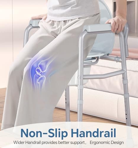 HOMLAND 3-in-1 Bedside Commode Chair with Sturdy Dual-Crossbar Support Construction, Stable Portable Commode Toilet with 7.5Qt Potty Bucket, 350 Lbs Bedside Commodes for Seniors, Silver 7