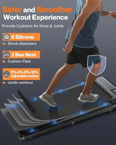 COZYINN 10% Incline Under Desk Walking Pad, 2.5HP Low Noise Treadmills for Home, 3 in 1 Portable Treadmill with Removable Handle for Small Space, Mute Control, Works with Kinomap, No Need Assemble 5