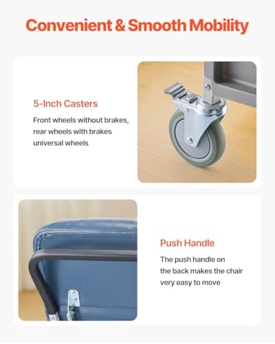 VEVOR Geri Chair Recliner, 3-Position Reclining Geri Chair, Movable Medical Recliner Chairs with 4 Wheels, Soft Padded Seat & Detachable Tray, Ideal for Hospital, Nursing Home, and Geriatric Home Care 6