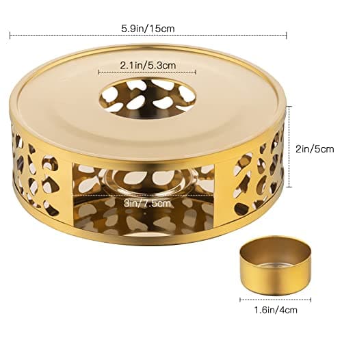 Simtive Teapot Warmer, Brushed Stainless Steel Tea Warmer with Tealight Holder, Gold 6