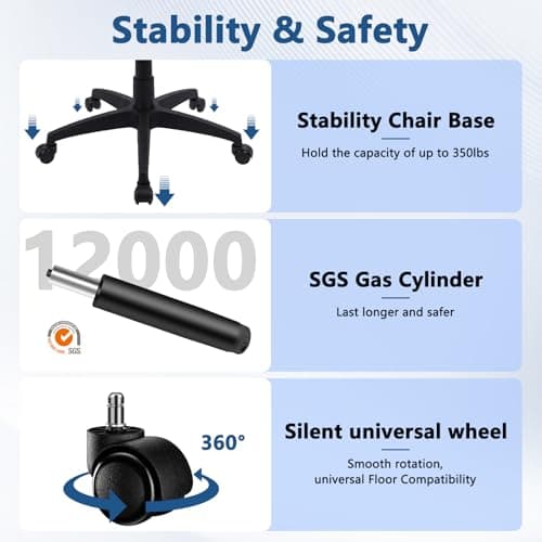 CLATINA Grey Cloth Office Chair Fabric Covered Desk Chair, Adjustable Height Swivel Chairs Ergonomic Executive Chair with Arms and Wheels Comfortable Upholstered, 350 LBS 7