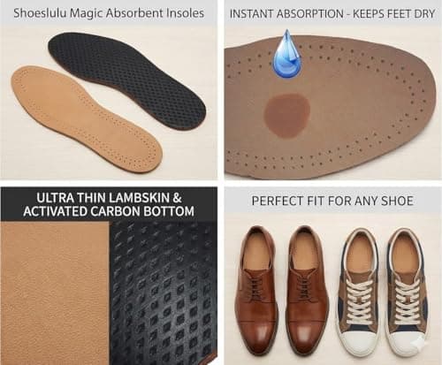 Shoeslulu Magic Absorbent Ultra Thin Handcrafted Lambskin Leather Insoles with Breathable Activated Carbon Bottom (US Women 7-7.5 / EU 38, Natural Lambskin) 5