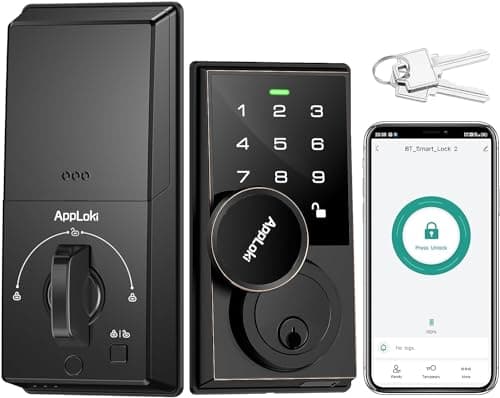 AppLoki Smart Lock, Keyless Entry Door Lock with Bluetooth/Alexa Voice Control, Touchscreen Keypad Deadbolt APP, E-Key, Code, Key, Auto-Lock, Front for Home Apartment Hotel