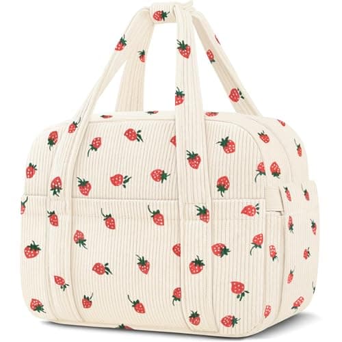 KUBYA Corduroy Lunch Box Lunch Bag for Women Men, Cute Strawberry Small Insulated Reusable Work Leakproof Simple Lunch Boxes Tote Bag Adults Cooler Bag