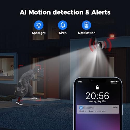Hiseeu Solar Security Cameras Wireless Outdoor 2 Pack, Battery Powered 3K 4MP wifi Cameras for Home Surveillance, PIR/AI Motion Detection, Waterproof, Color Night Vision, 2-Way Audio, Cloud/SD Storage 6