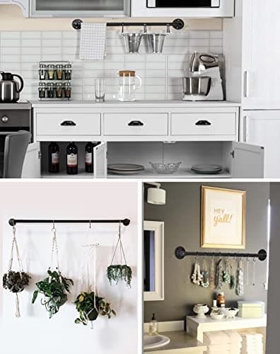 Bailoo Industrial Pipe Pot Pan Rack 21" (2 Pack), Wall mount Pot hangers Pan Hanging Rail Lid Hanger for kitchen with 10 S Hooks 5