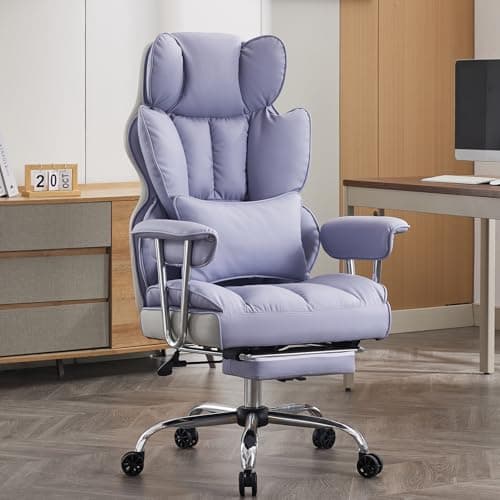 Efomao Executive Office Chair for Heavy People, High Back Computer Chair with Foot Rest, Height Adjustable PU Leather Office Chair,Big and Tall Office Chair (Purple)