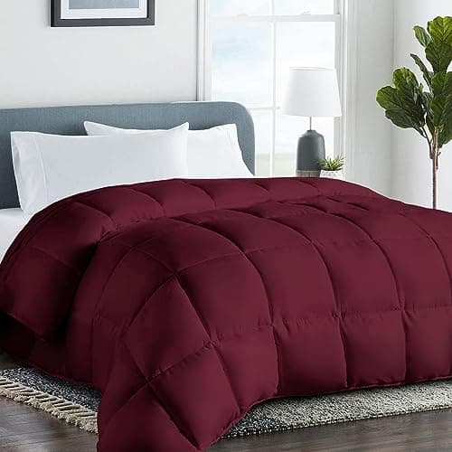 COHOME Premium Full Size Comforter, All-Season Quilted Down Alternative Duvet Insert, Luxury Hotel GentleSoft Comforter with Anti-Clump Tech & 8 Tabs - Reversible - Burgundy 82x86 inches