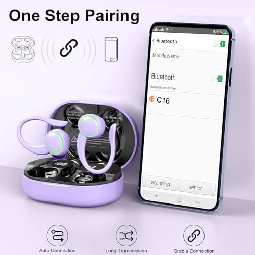 Matast Wireless Earbuds, Bluetooth 5.4 Headphones Sports, 50H Playback Over-Ear Buds with ENC Noise Cancelling Mic, HiFi Stereo Fitness Earphones with Earhooks, IP7 Waterproof Headset for Running 7