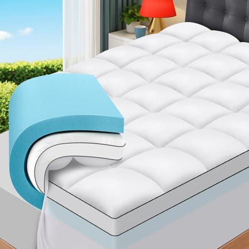 JURLYNE Dual Layer 4 Inch Memory Foam Mattress Topper Super Queen Size - 2 Inch Cooling Gel Memory Foam & 2 Inch Thick Pillow Top Mattress Pad Cover - 66x80 Inch