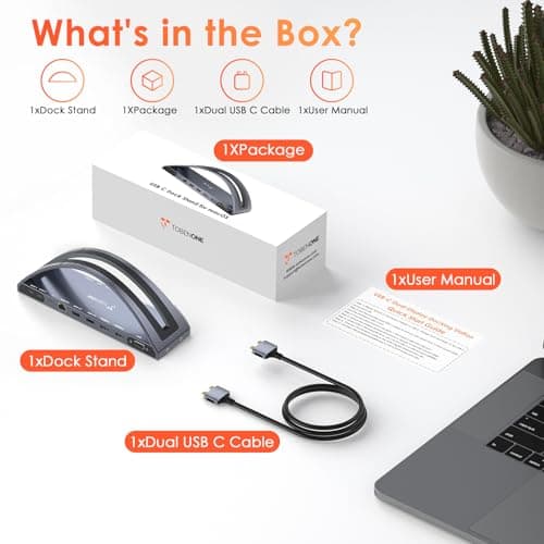 TobenONE USB C Docking Station Dual 4K Monitor for MacBook Pro/Air M4/M5, 13-in-2 Mac Docking Station Stand with 2 HDMI, VGA, 5 USB, 100W PD, Ethernet, SD/Micro SD, Audio (No Power Adapter Included) 9