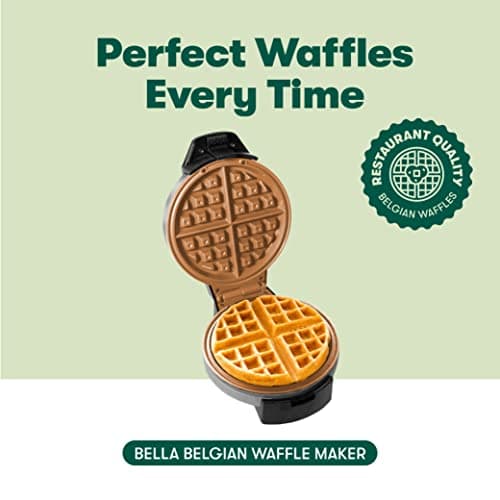 BELLA Classic Belgian Waffle Maker, 7" Round, Non Stick, Waffle Iron Makes 1” Thick Waffles, Variable browning control knob, Stay-cool handle with locking latch, Stainless Steel 6