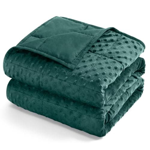 Kivik Cooling Weighted Blanket for Adults, 15 lbs Breathable Minky Dot Heavy Throw Blankets, Ultra Soft Weighted Comforter, Machine Washable, 60"x80" Queen, Dark Green