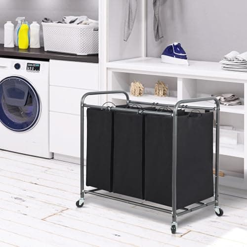 STORAGE MANIAC 3 Section Laundry Sorter, 35.9 Gal (136 L) Laundry Hamper Cart with Heavy Duty Rolling Lockable Wheels and Removable Bags, Clothes Organizer Basket Clothes Separator Hamper, Black 8