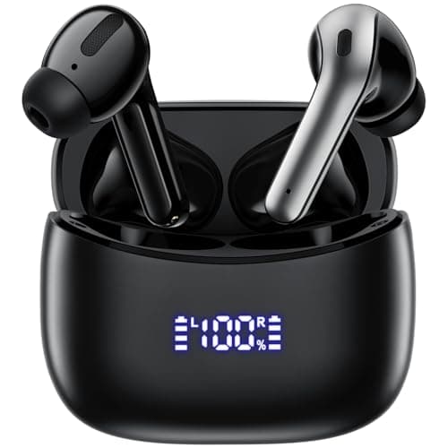 Wireless Earbuds, Bluetooth Ear Buds Headphones, 60H Long Playtime, Stereo Deep Bass, LED Power Display, IPX7 Sport Waterproof, Lightweight in-Ear Earphones with Mic for iPhone Android PC TV Computer