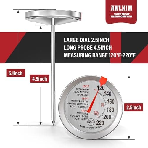 AWLKIM 2 Pack Stainless Steel Meat Thermometer, Safe Leave in Oven, 2.5-in Extra-Large Dial Food Thermometer for Cooking, Temperature Probe for Baking, Steak, Turkey - Kitchen Gadgets - Silver 5
