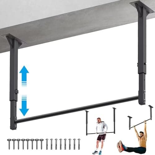 Kipika 48" Ceiling Mount Pull Up Bar - Heavy Duty Steel Chin Up Bar with 4-Level Height Adjustment - Stable, Durable, and Easy to Install - 500 LB Capacity