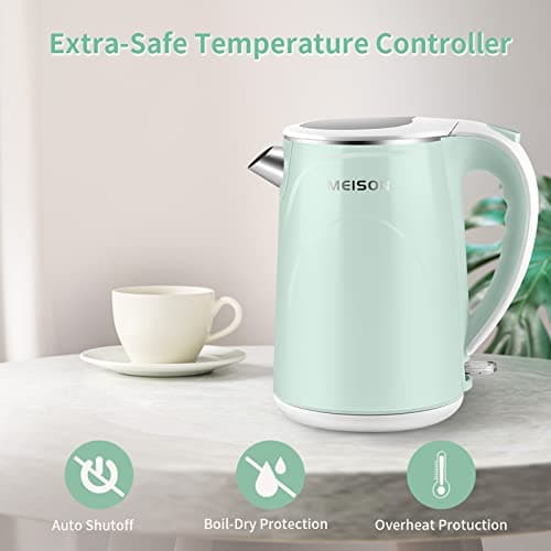 MEISON Electric Kettle, 1.7 L Double Wall Food Grade Stainless Steel Interior Water Boiler, Coffee Pot & Tea Kettle, Auto Shut-Off and Boil-Dry Protection, 1200W, 2 Year Warranty(Blue) 6