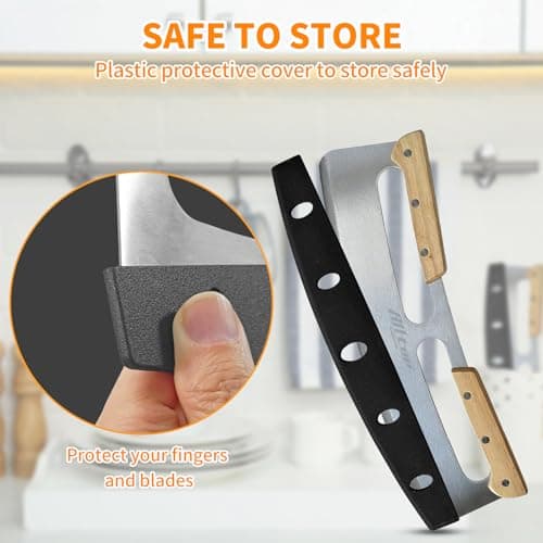 ALLTOP Pizza Cutter Rocker,Stainless Steel Blade Knife With Double Wooden Handle & Plastic Cover, Large Pizza Slicer/Chopper, Essential Kitchen Tool -14 In 7