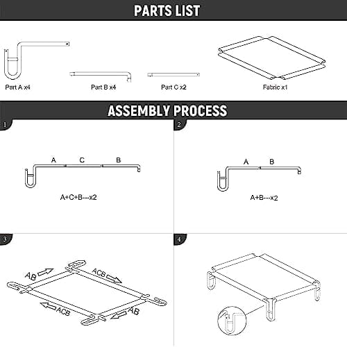 pettycare Elevated Outdoor Dog Bed - Raised Bed for Large Dogs, Waterproof Cot Easy to Assemble, Cooling Elevated Cot with Breathable Teslin Mesh, Durable, Non Slip, Up to 65 lbs,Black 5