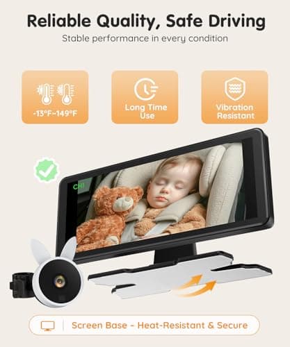 Babyvue BV3PRO 7.2" Dual Car Camera Baby Monitor, 1080P HD Split Screen, IR Night Vision, Double Car Camera for 2 Baby, Easy Setup for Carseat, Perfect for Family Travel, Pet Friendly 7