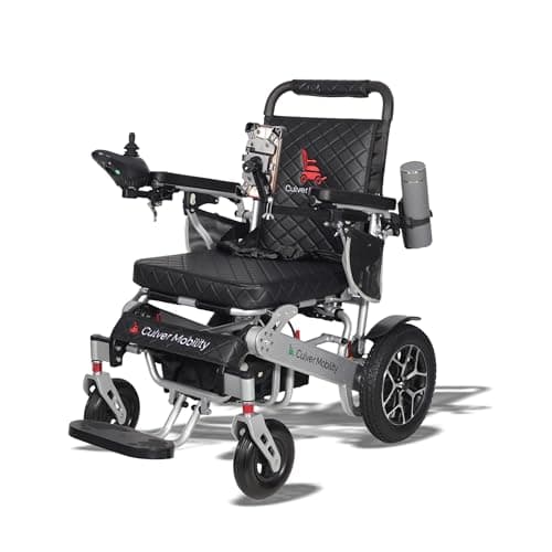 Culver Mobility Wolf Electric Wheelchair for Adults – Lightweight, Foldable, All-Terrain Power Wheelchair XL with Remote Control. Gift: Travel Bag, Cup Holder & Phone Holder (Black).