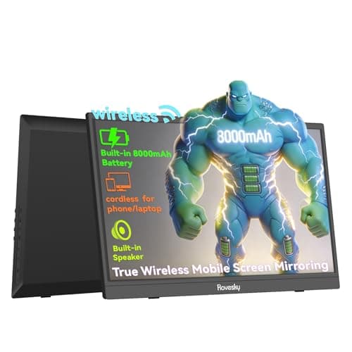Cordless 15.6'' Portable Monitor with Built-in Battery,1080P FHD IPS Laptop Screen Extender, 100% No Wires Needed, Wireless Screen Mirroring Display for phone PS4/5 Xbox Switch Gaming & Office