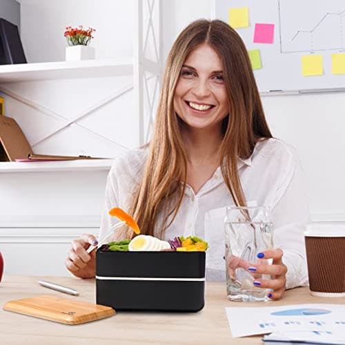 Sinnsally Bento Box Adult Lunch Box with Compartments for Women & Men,(47oz)Stackable Japanese Bento Lunchbox,Rectangle Lunchable Food Container with Utensil Set,Leak-Proof & Microwave/Dishwasher Safe 6