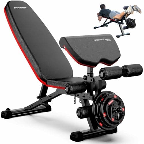 HARISON Adjustable Weight Bench with Leg Extension and Preacher Pad, Flat Incline Decline Exercise Bench for Home Workout Weight Training (2024)