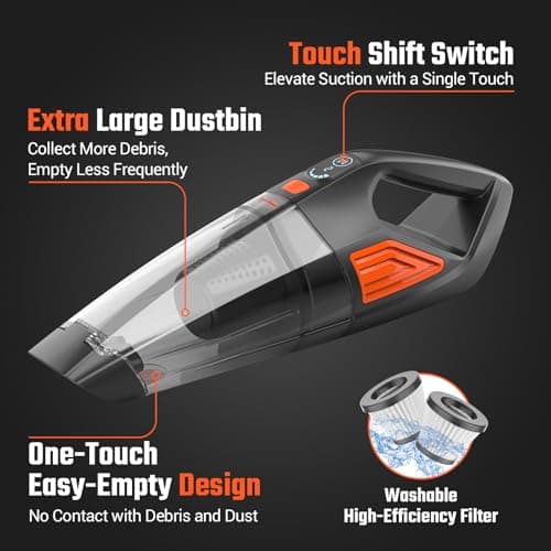 Jeshow Handheld Vacuum Cordless Car, Dust Buster Hand Vcauum Rechargeable with Large-Capacity Battery, Lightweight Rechargeable Powerful Portable Vacuum for Car, Home and Pet Hair 7