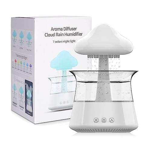 cjc Cloud Rain Humidifier for bedroom with Soothing Rain Sounds Sleep Aid, Waterfall Night Light, Mushroom Design Air Moisturizer，Room Decor Aesthetic for living room (White)