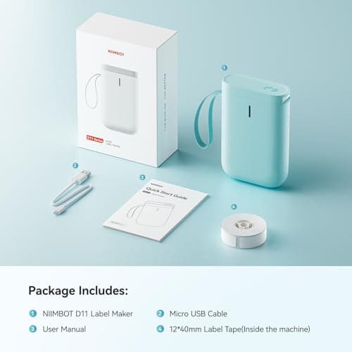NIIMBOT Label Maker Machine D11 Label Printer Portable Wireless Connection Multiple Templates Available for Phone Easy to Use Office Home Organization USB Rechargeable 9