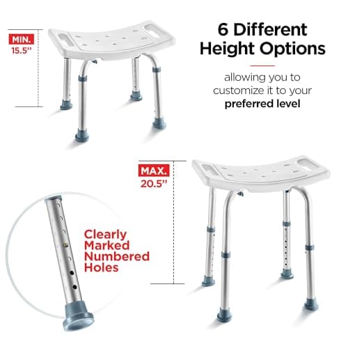 Medical king Shower Chair - with Back Scrubber & Additional Sponge - Tool Free Shower Chair for Elderly - with 8 Adjustable Heights - Portable Anti Slip Bath Chair for Elderly 6