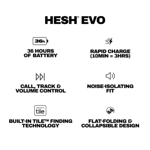Skullcandy Hesh Evo Wireless Over-Ear Bluetooth Headphones with Extra USB-C Charging Cable, Noise Isolating, 36 Hours Battery, Foldable Lightweight Design, Microphone for iPhone Android - True Black 10