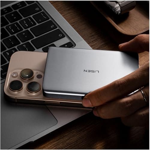 LISEN 0.5‘’ Ultra Slim MagSafe Portable Charger,10000mAh Wireless Card Slim MagSafe Battery Pack iPhone 17 Air Accessories,Magnetic Power Bank for iPhone 17 Pro Max Plus Air/16/15/14/13/12，GlacierGray