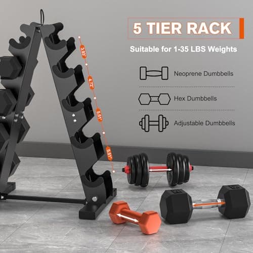 DERACY Dumbbell Rack Stand Only, Heavy Duty A-Frame Dumbbell Storage Rack, 5 tier Steel Dumbbell Holder for Home Gym Space Saver 6