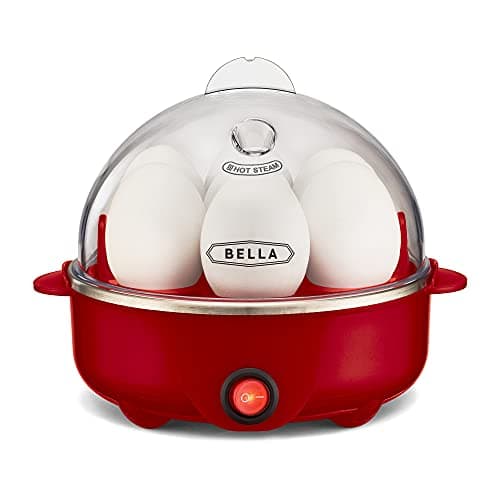 BELLA Egg Cooker, Rapid Boiler & Poacher, Meal Prep Essential, Family Sized Meals: Make Up To 7 Large Boiled Eggs, Dishwasher Safe Lid with Cool-Touch Handles, Poaching Tray Included, Red