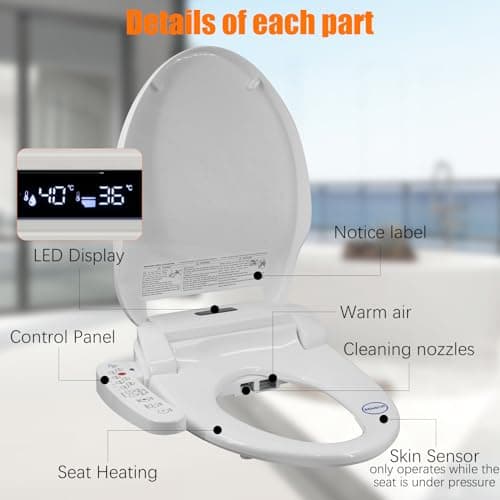 LINKLIFE Bidet Toilet Seat Electric Warm Water Bidet with Warm Air Drying, Heated Seat Bidets with Self-cleaning Nozzle Temperature Adjustable White (Round) 9