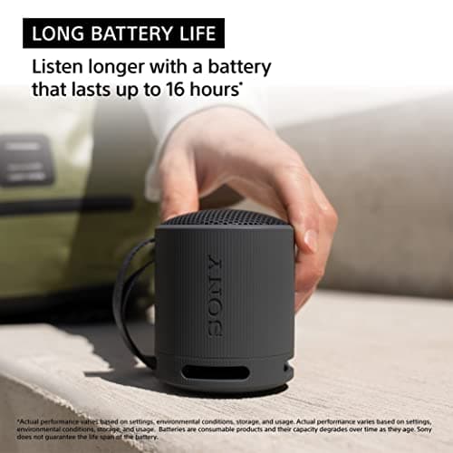 Sony SRS-XB100 Wireless Bluetooth Portable Lightweight Super-Compact Travel Speaker, Durable IP67 Waterproof & Dustproof Shower Speaker, 16 Hour Battery, Versatile Strap, & Hands-free Calling, Black 6