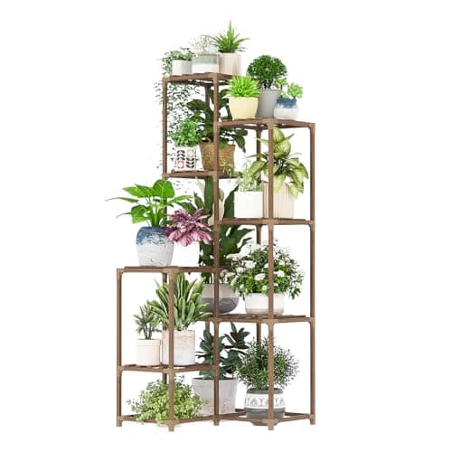 Bamworld Plant Stand Indoor Outdoor Corner Plant Shelf 54.7" Tall Plant Table Wood Large Plant Holder for Multiple Plants Patio Balcony Garden Office Home Decor 8