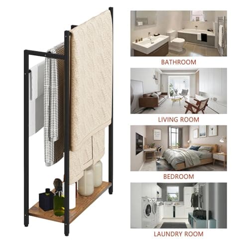 yeavs Freestanding Towel Rack, 3 Tier Blanket Ladder Stand with Rustic Brown Wooden Shelf for Bathroom Living Room (31.5”H x 16.9”W x7.9”D) 6