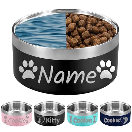 32OZ Personalized Dog Bowl Laser Engraved Custom Pet Name 18/32/42/64 oz No Slip Stainless Steel Insulated Bite-Resistant Food Water Dishes-Black