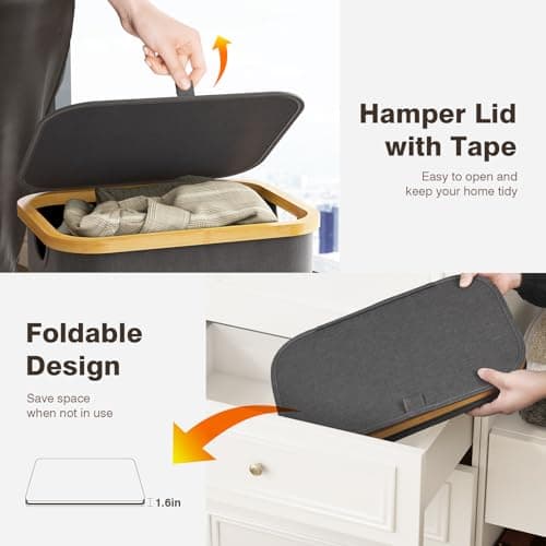 100L Laundry Hamper with Lid, Large Laundry Basket with Bamboo Handles, Clothes Hampers for Laundry with Removable Bag, Dirty Clothes Hampers for Bedroom Aesthetic, Dark Grey 4