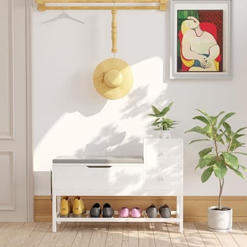 IRONCK Storage Bench, Entryway Shoe Bench with Flip Top Storage Space and 2 Drawers, Holds up to 330lb Shoe Rack with Removable Seat Cushion and Shoehorn for Entryway/Hallway(39.4in, White) 5
