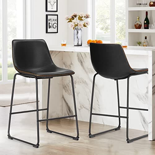 Sweetcrispy Counter Height Bar Stools Set of 2, 26 inch Height Stool Faux Leather Barstools with Back, Armless Kitchen Island Countertop Comfortable Modern Chairs with Metal Legs - Black 8