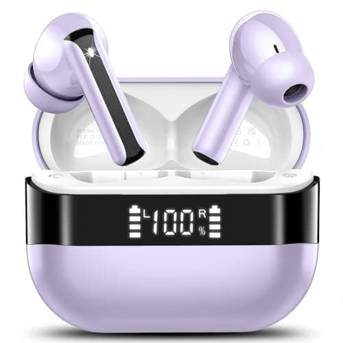 Wireless Earbuds, Bluetooth 5.4 Headphones with HiFi Stereo, in Ear Earphones with 4 ENC Mics, 48H Bluetooth Earbuds with LED Display Charging Case, IP7 Waterproof Ear Buds for Android iOS Purple